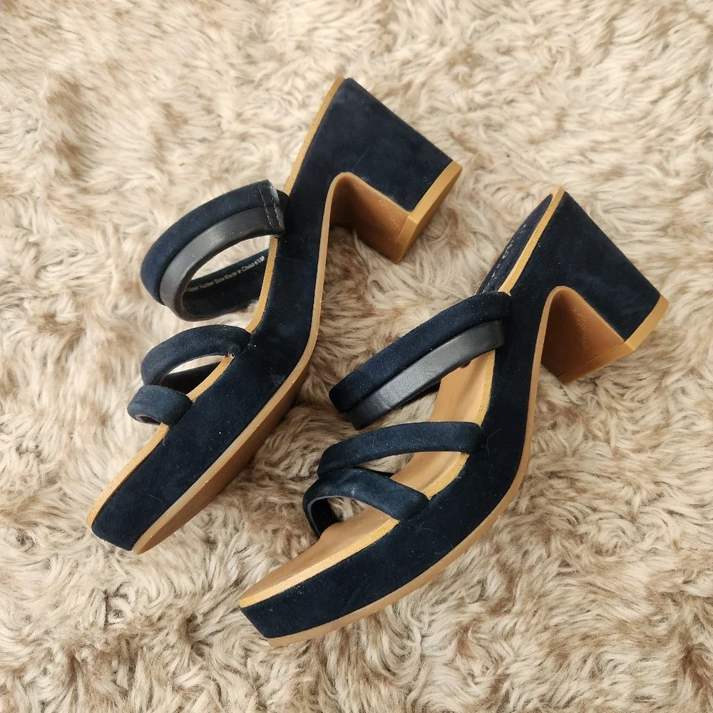 Splendid Ted Cork‎ Banded Heels Faux Suede Navy Blue Women's Size 6 1/2
